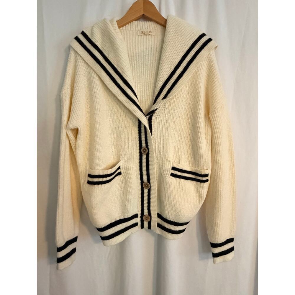 Listicle White Sailor Collar Button Down Ladies Medium Cardigan - Picture 2 of 10